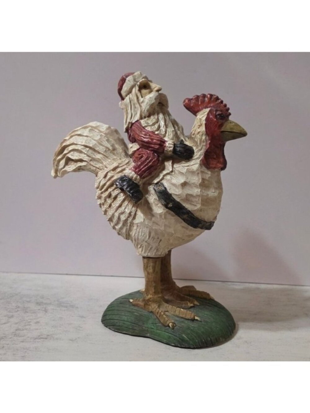 1999 American Chestnut Folk Art Santa & Sleighfoot Rooster Figurine Peter Bretz